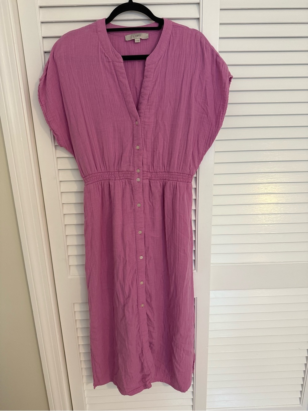 LOFT Gauze Midi Shirt Dress in Pink Cotton